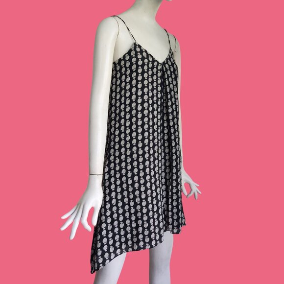 Madewell Boho Silk Trapeze Slip Dress Black Cream Bloomstamp Floral Print Sz XS - Picture 3 of 10